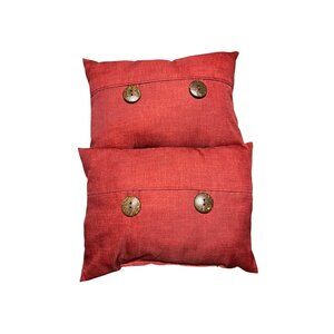 Red Throw Pillow Set Button Accents 17x11 Inches Decorative Modern Rustic Style